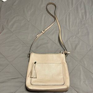 Kate Spade Cream Leather Crossbody with Front Pocket Adjustable Strap Flawed